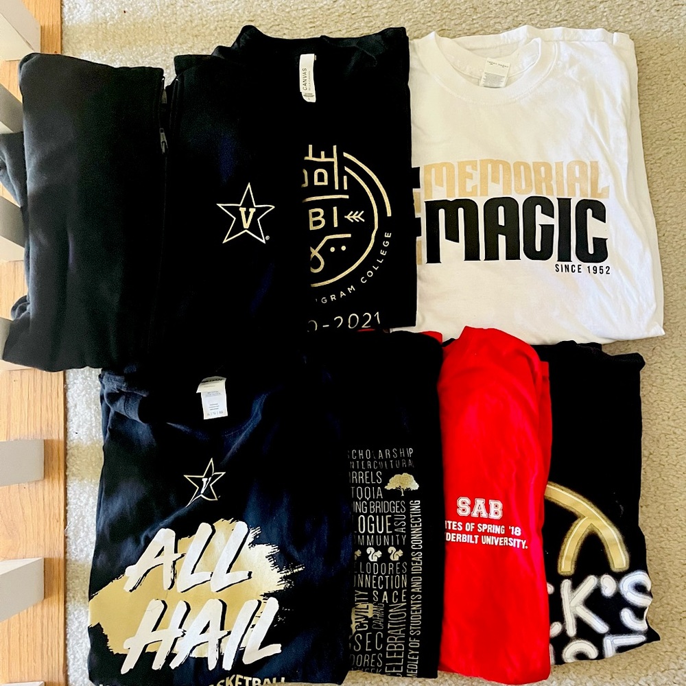 lot of 6 authentic vanderbilt university t shirts with rare vanderbilt onesie